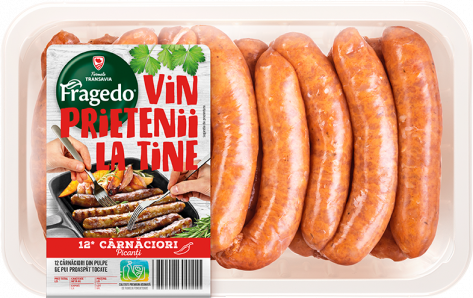 12 Cârnăciori picanți din pulpe de pui proaspăt tocate, refrigerate